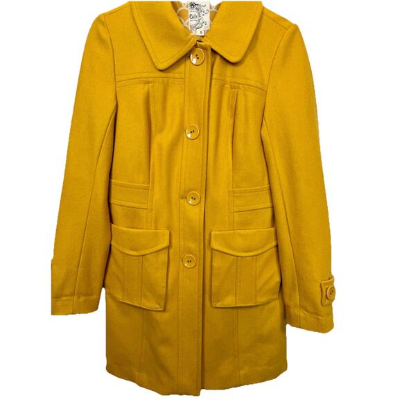 Tulle Anthropologie Pea Coat Women’s Sz S Retro 60s Wool Blend Mustard Jacket - Picture 2 of 11